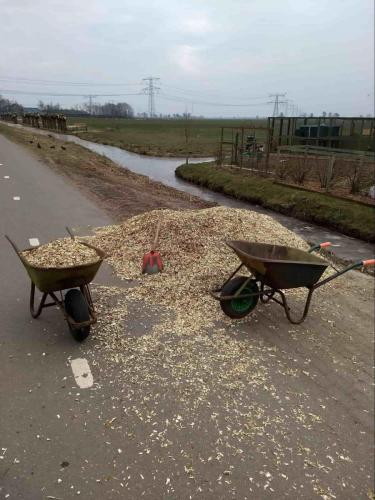 In het voorjaar zijn de  fokkers weer druk om de hokken te vullen met verse houtsnippers